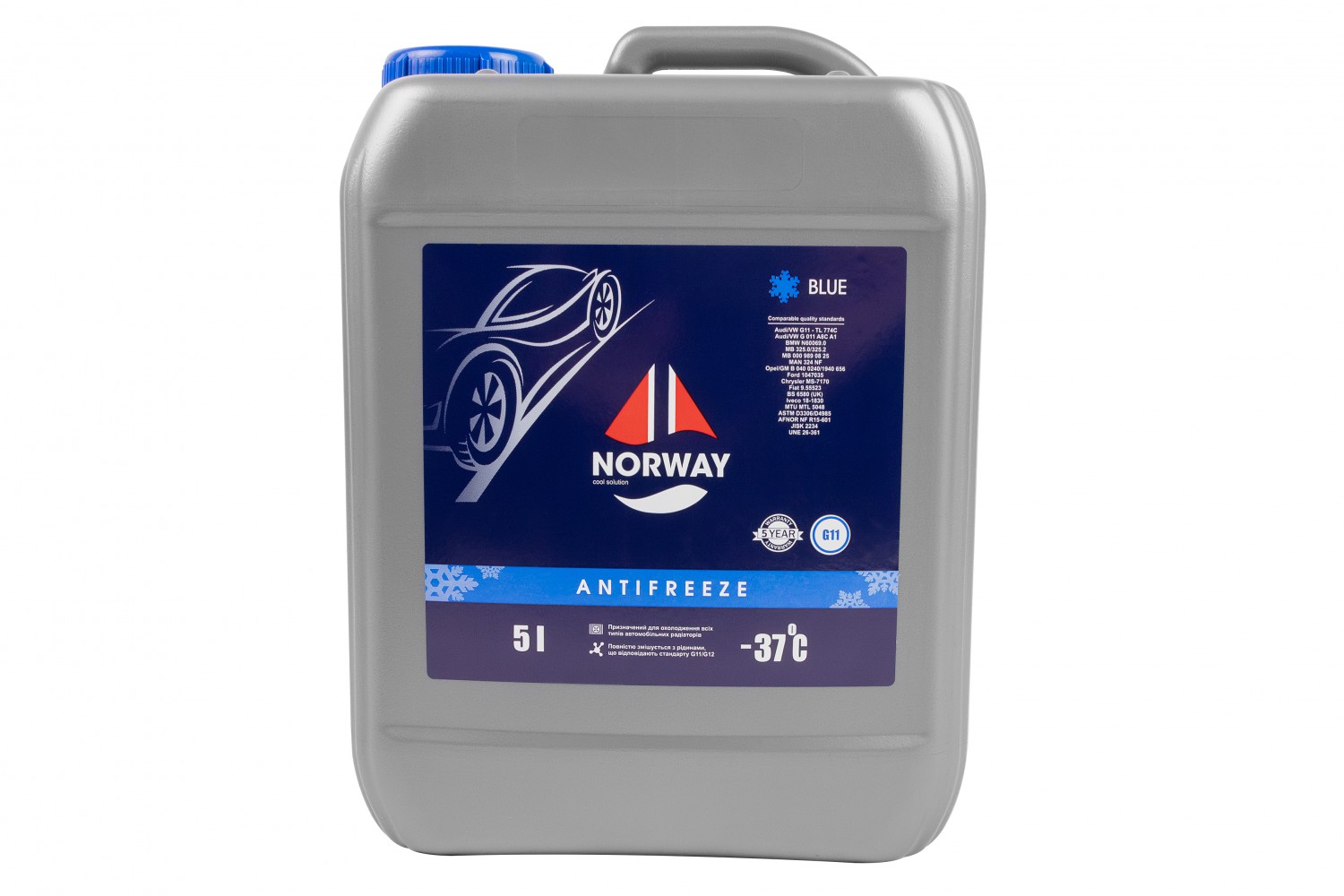 АВТОРІДИНА ОХОЛОДЖУЮЧА «АНТИФРИЗ NORWAY G 11 - 37°С» (СИНІЙ) 5Л.